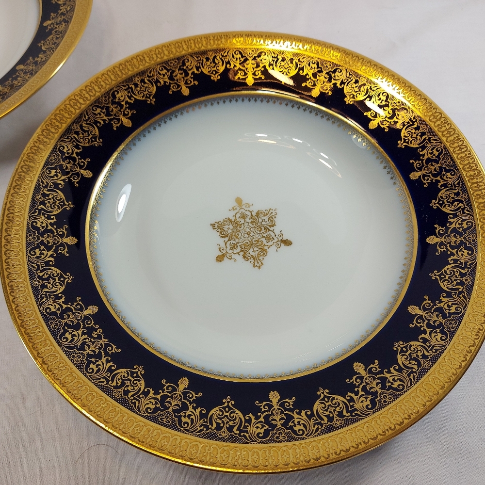 Theodore Haviland Limoges France Colbalt & Gold Soup Bowl, 9.25" Lot Of 2